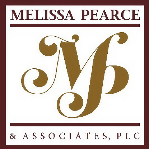Logo featuring the name "Melissa Pearce & Associates, PLC" with stylized brown initials "MP" on white background.